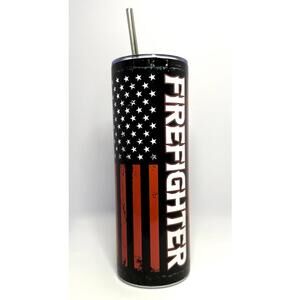 20 oz Firefighter Stainless Steel Tumbler with Lid, Straw